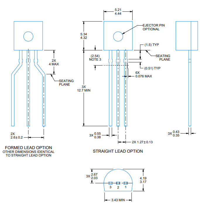 dimension of LM335 TO-92
